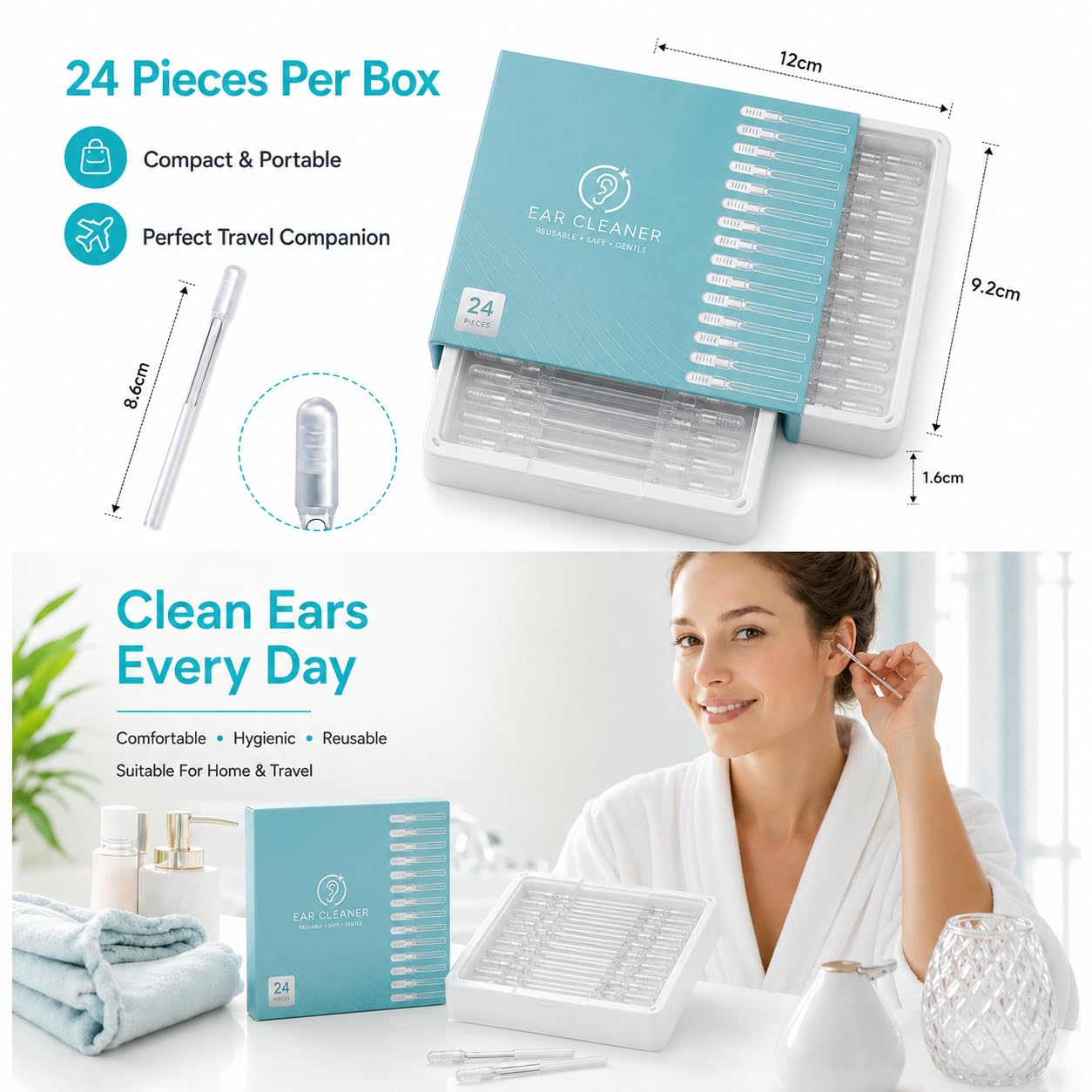 Reusable Sticky Ear Cleaner Tool Set, 24 Pcs Soft Silicone Adhesive Ear Wax Removal Sticks with Washable Resin Tips for Safe Ear Cleaning, Reusable Ear Pick Kit for Adults and Children